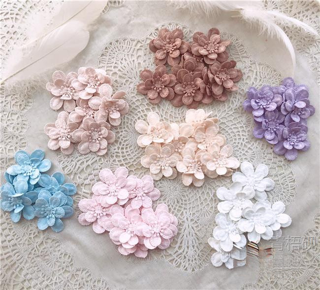 蓝 白 粉蕾丝刺绣花朵补羽绒外套网纱破洞diy手工装饰衣服补丁贴