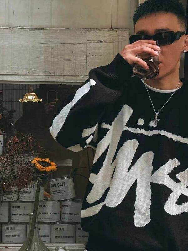 Autumn and Winter New Trendy Brand American-Style Couple's Large Logo Letter Sweater, Jacquard Knit Crew Neck Unisex Knitwear
