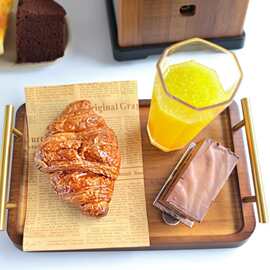 简约竹木金色把手托盘茶具托盘带把手双耳木制杯子糕点美食托盘