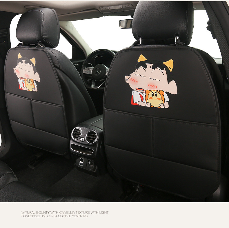 Crayon Shin-Chan Cute Cartoon Car Seat Back Anti-Kick Pad for Women, Car Seat Back Anti-Dirt Pad with Storage Strap