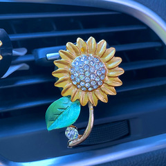 新款合金鑲鑽太陽花汽車香水裝飾夾精美向日葵車載空調出風口香薰
