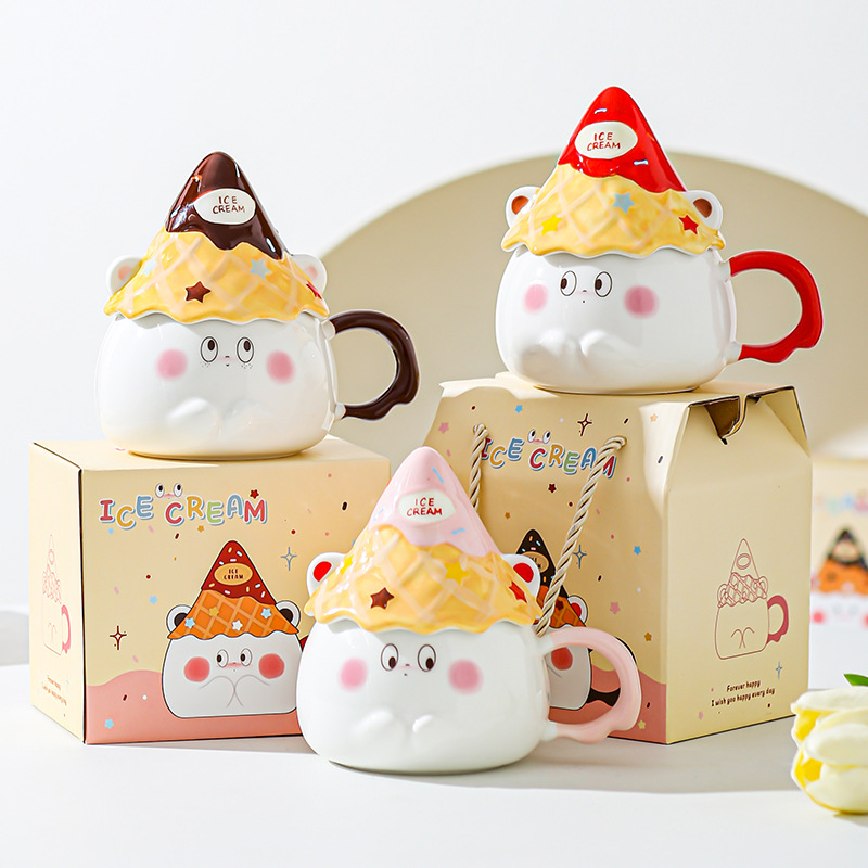 Taza de caricatura de cerámica de alta cara, taza de regalo para una amiga, taza de corazón de una niña, taza de desayuno casera