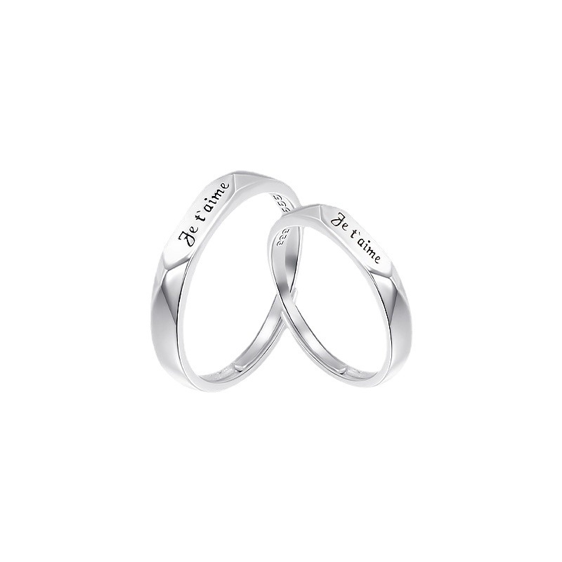 S999 Pure Silver Couple Rings Adjustable Pair