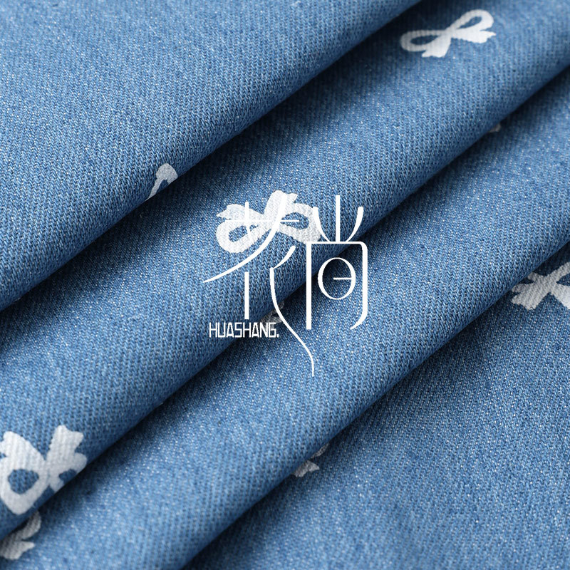 Denim cloth with bow, trousers, elastic dress