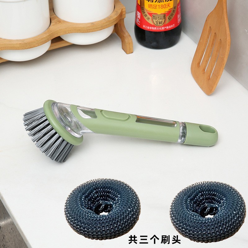 Cocina de mango largo cepillo de paneles artefacto líquido automático cepillo de paneles lavavajillas cepillo de lavavajillas doméstico alambre de acero bola limpia