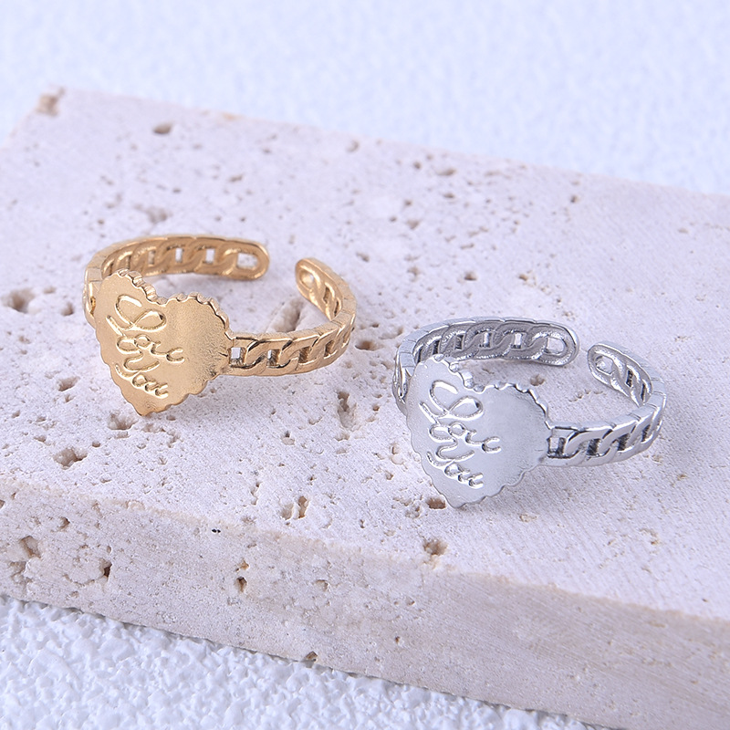 Fashion Letter Heart Shape Titanium Steel Plating Open Ring
