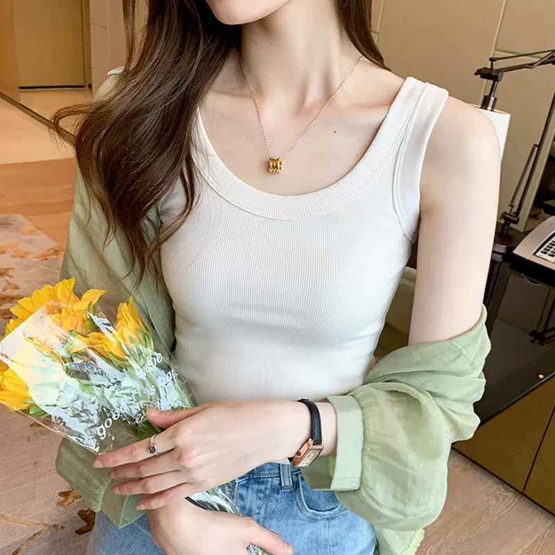 螺纹针织吊带背心女秋季新款内搭外穿打底衫防走光无袖短款上衣