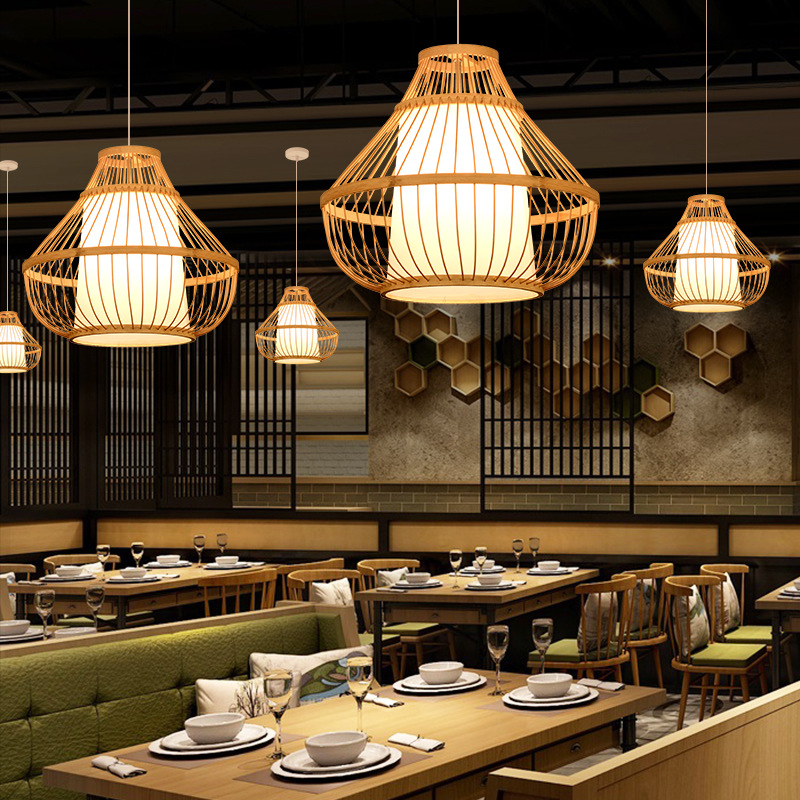 Araña de bambú de arte de bambú Restaurante pastoral simple chino Tienda Hotel B & B Dormitorio Balcón Linterna japonesa Lámpara