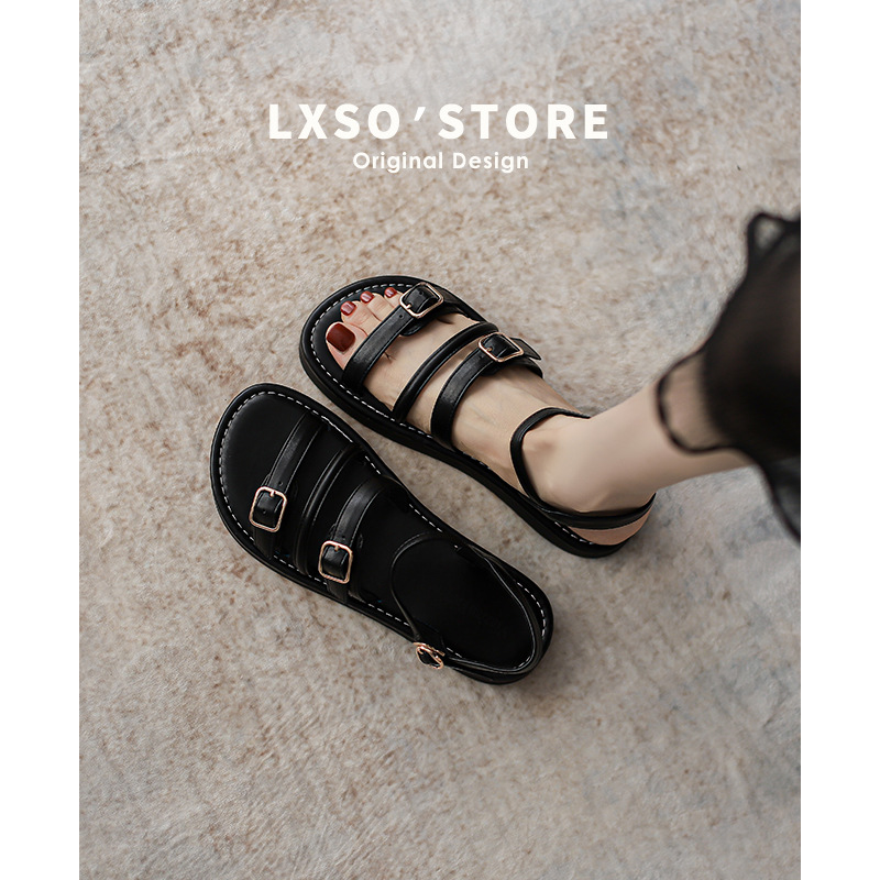 Women's Roman Style Flat Sandals Single Strap with Buckle Fashionable Soft Sole Thin Strap Summer Beach Sandals_vogvips.com
