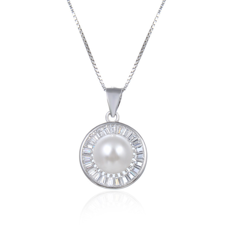 S925 colgante de perlas de diamantes de círculo de plata temperamento de moda femenino de alto nivel de lujo ligero colgante de plata colgante de un cabello