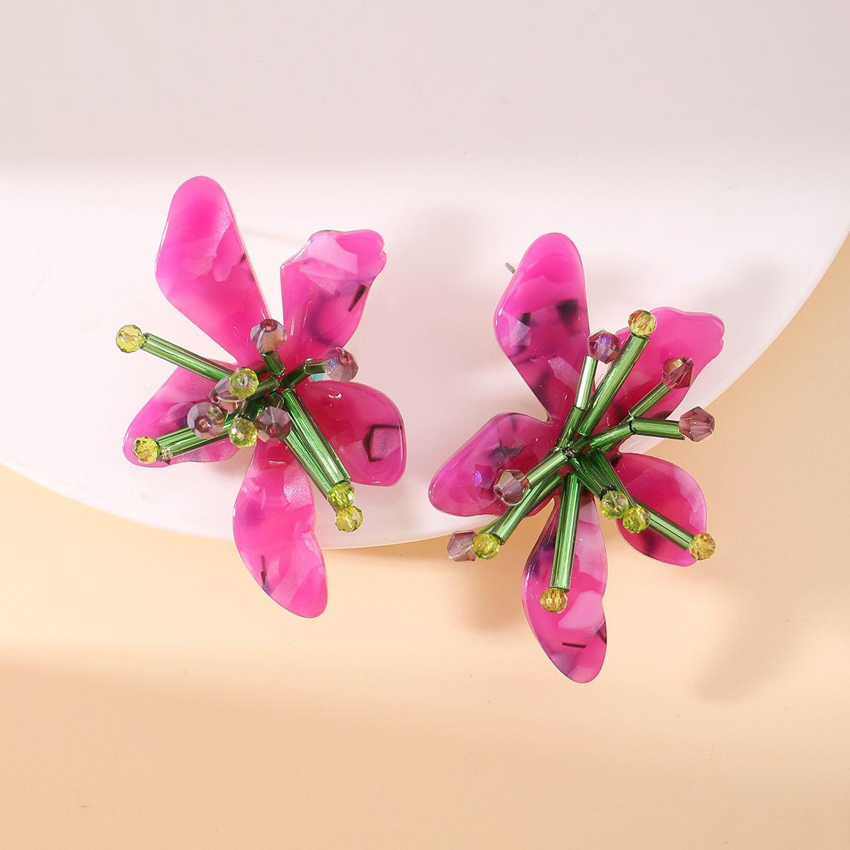 Flower Pattern Fashion Flower Plastic Beaded Women's Ear Studs 1 Pair