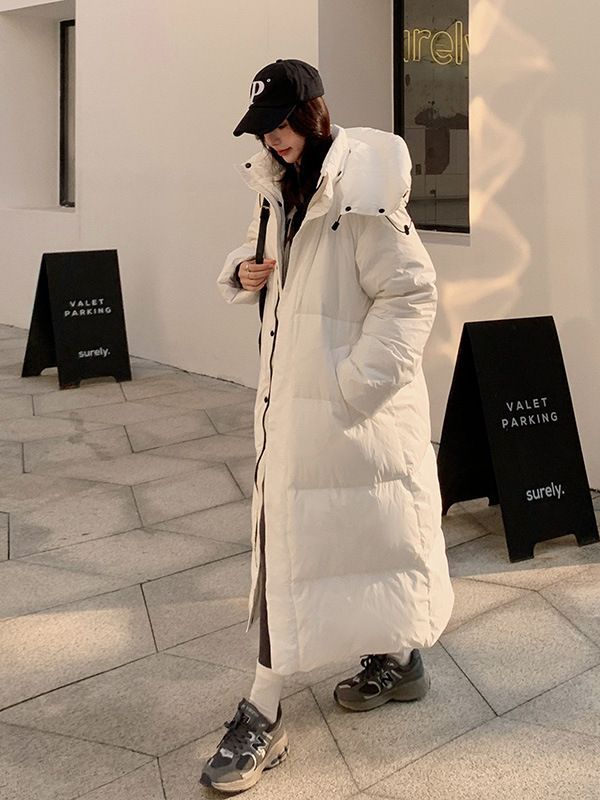 2023 más de rodilla larga chaqueta de algodón de plumón de invierno nuevo estilo coreano simple suelto grueso sombrero extraíble chaqueta de algodón image 4