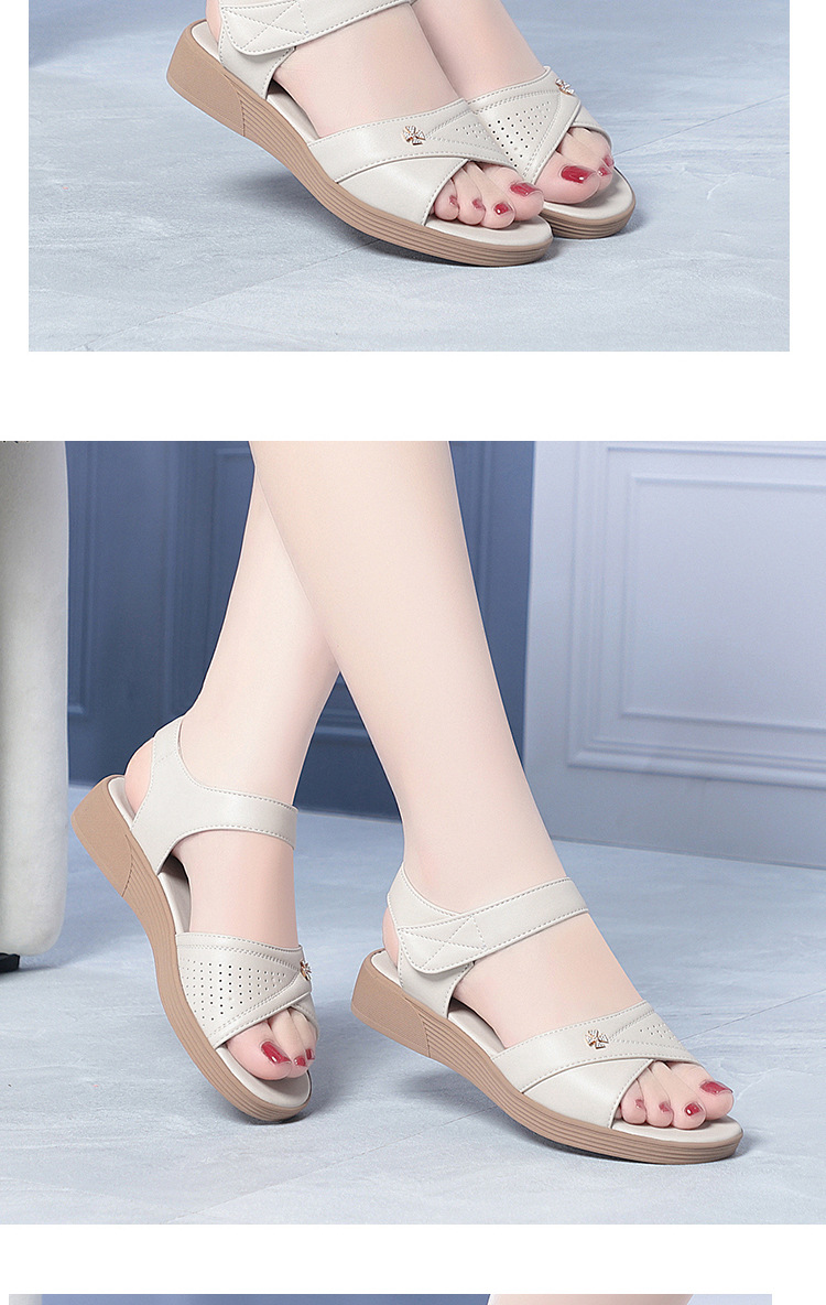Sandal nữ da thật đế bệt hở mũi phong cách đơn giản — màu đen chi tiết 9