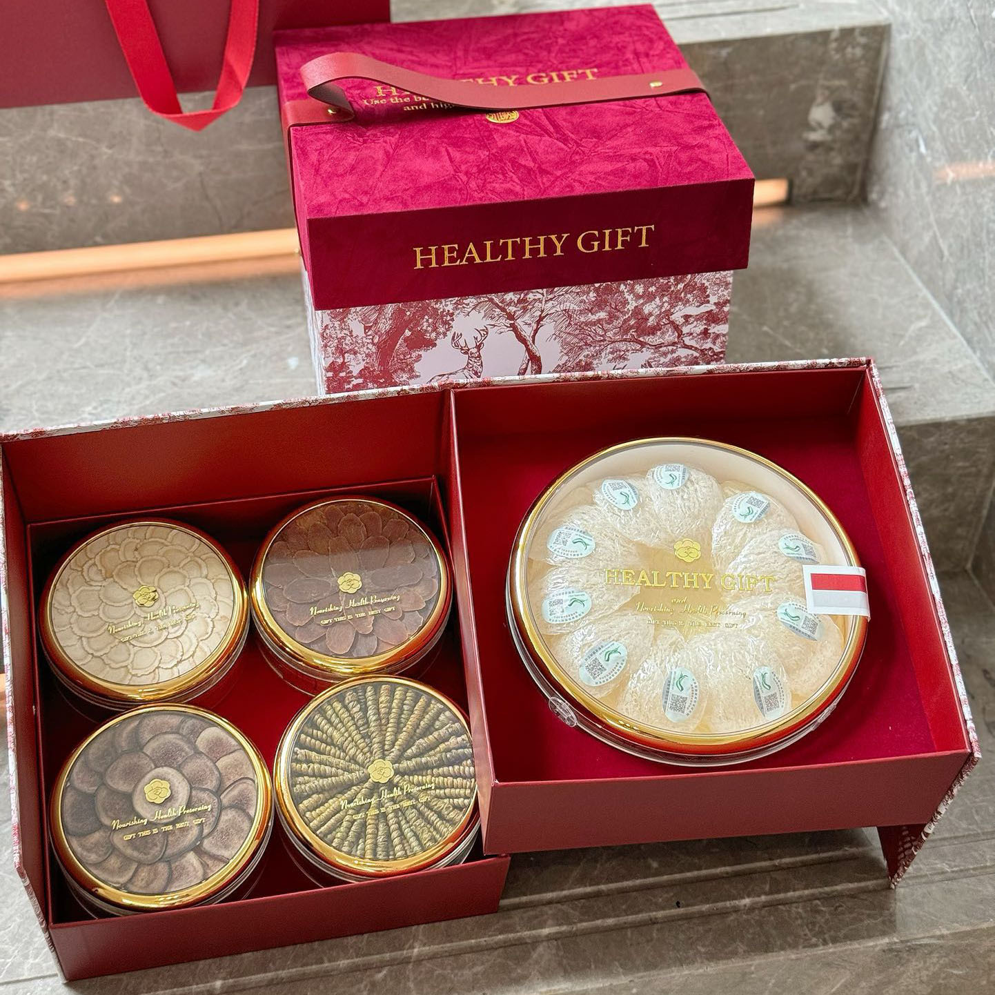 Red Velvet Eight Treasure Gift Box American Ginseng Dendrobium Red Ginseng Deer Antler Reishi Tangerine Peel 190g quality and texture