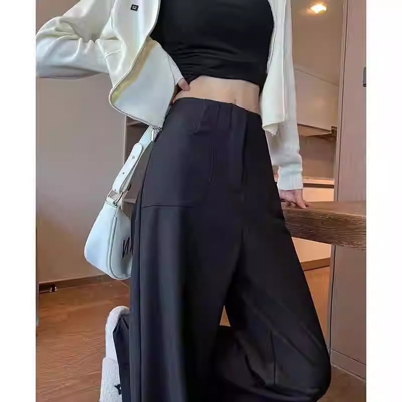 Pantalones de piernas anchas grises y negras, pantalones de trajes casuales, pantalones rectos estrechos, primavera y otoño de 2024