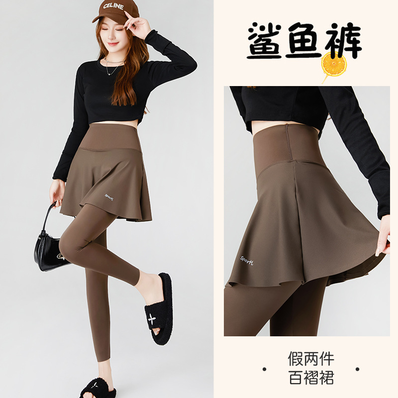 鲨鱼裤秋季女外穿裙裤高腰收腹提臀假两件显瘦任意剪瑜伽裤款批发