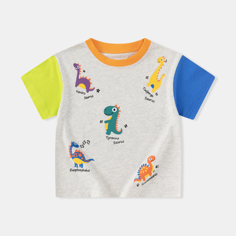 Betop ropa infantil transfronteriza 2025 verano nuevos niños coreanos camiseta de manga corta dinosaurio manga raglán superior al por mayor