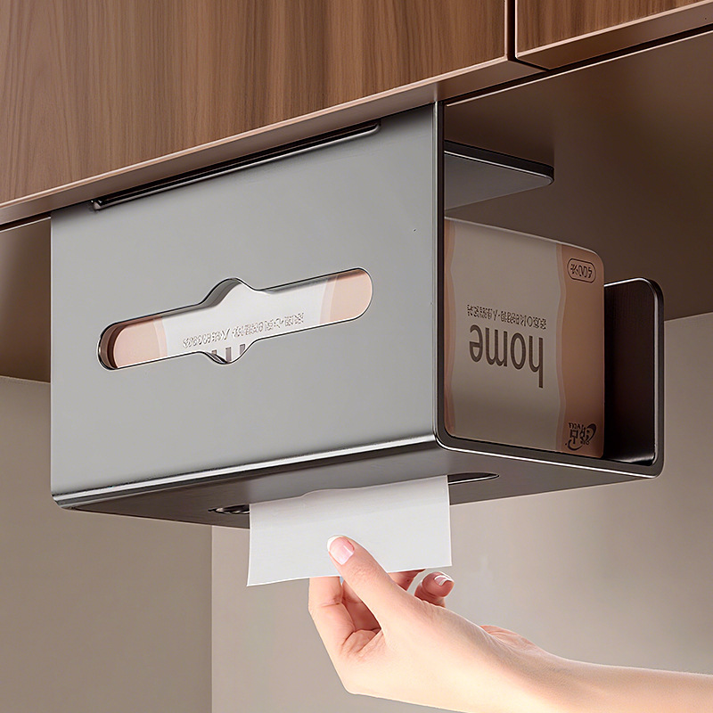 Kitchen Paper Towel Holder Without Punching Cabinet Door Paper Hanging Shelf Wall-Mounted Wet Wipes Roll Paper Storage Upside-Down Paper Box