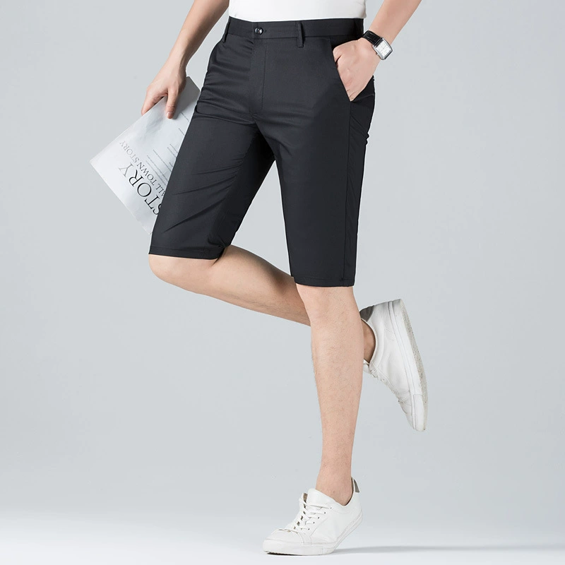 Летние бамбуковые волокна тонкие повседневные костюмы шорты для мужчин тонкие брюки стройные прямые свободные укороченные брюки для мужчин