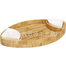竹制分格餐盘橄榄球造型带蘸料碗家用厨房水果零食托盘