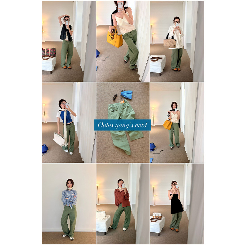 ovinsyang Korean-style 2026 autumn green casual jeans for women, versatile and relaxed straight-leg long pants for everyday wear ovinsyang Korean-style 2026 autumn green casual jeans for women, versatile and relaxed straight-leg long pants for everyday wear