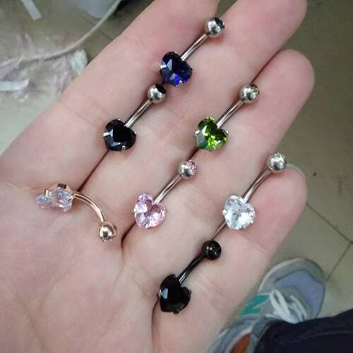 Hot selling rose gold belly button ring heart shaped zircon round inverted navel ring piercing punk navel ring navel button body jewelry