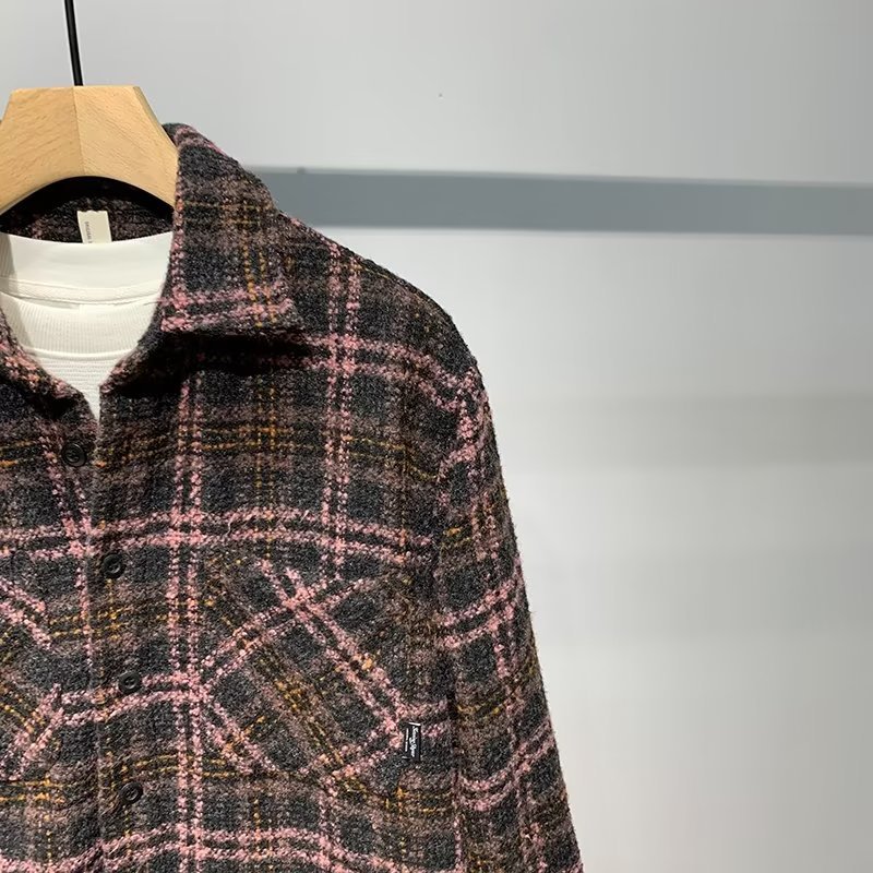 Japanische Retro-Jacke für Herren im High-End-Stil, neuer Herbst-Look, Chanel-inspiriertes Karohemd, Wolljacke, Trendmarke_voghion.com