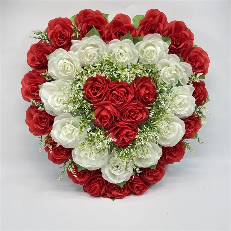 Heart Red White Rose Artificial Flower Wedding Car Decor