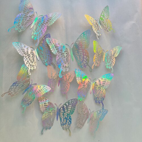 Brilliant Butterfly Series Decor Wall Sticker, Hollow Butterfly DIY Pearl Paper Realistic Butterfly LK12 Ten Colors
