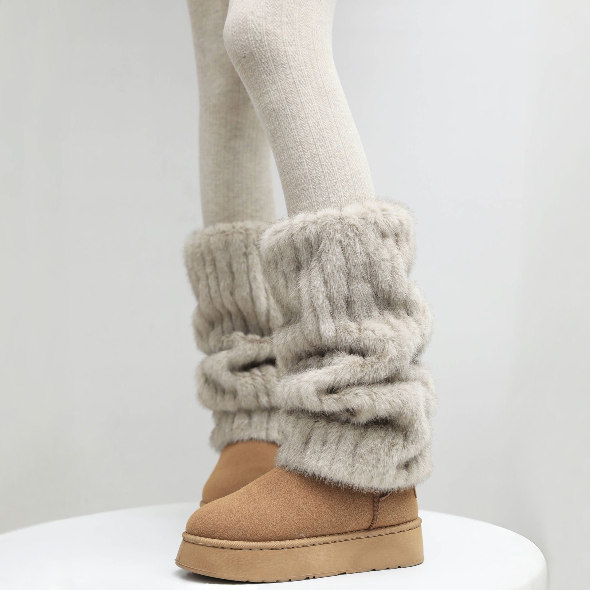 Scaldamuscoli autunnali e invernali per donna, calze spesse e calde, maniche al polpaccio in peluche, stivali da neve in pelliccia di Maillard Y2k_voghion.com