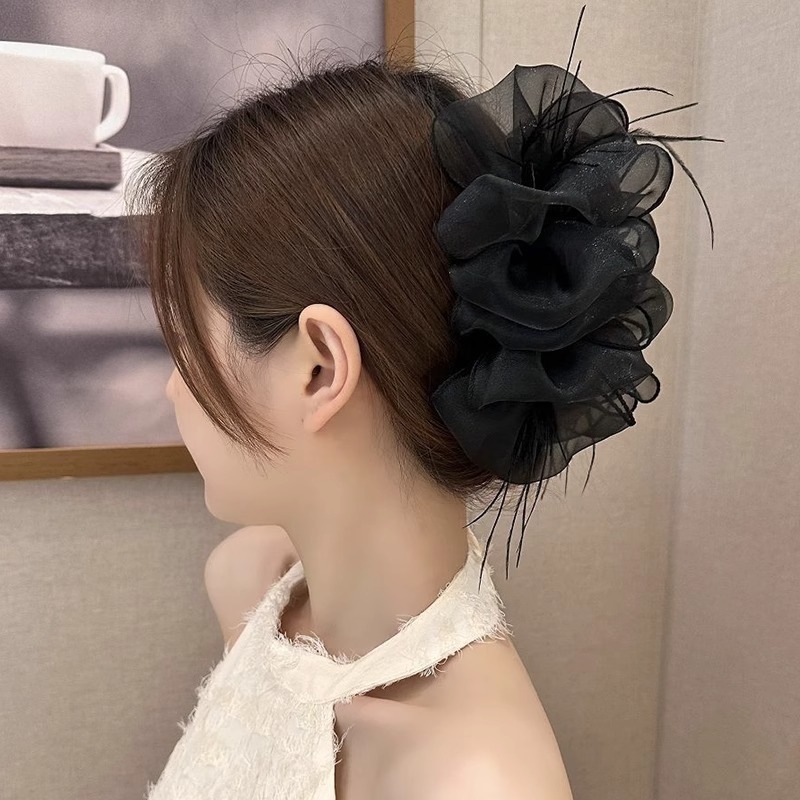 De alto grado de nube pluma arco horquilla Internet Celebrity todo partido tiburón clip de hadas mullido agarre grande malla accesorios para el cabello