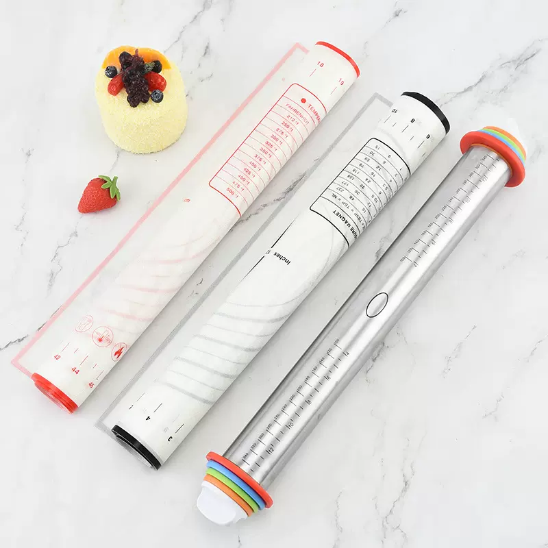 现货 17寸可调型不锈钢擀面杖调节厚度刻度面粉棍面皮料揉面工具