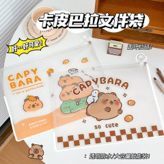 かわいいモルモットのカピバラのファイルバッグのチャック式の小学生の答案用紙の収納整理資料帳のエッジバッグ