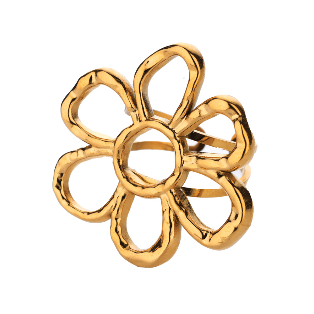 PVD Coated Real Gold Plated Flower Floral 304 Stainless Steel Elegant Lady Waterproof Non Tarnish Weekly Rings Open Rings display picture 13