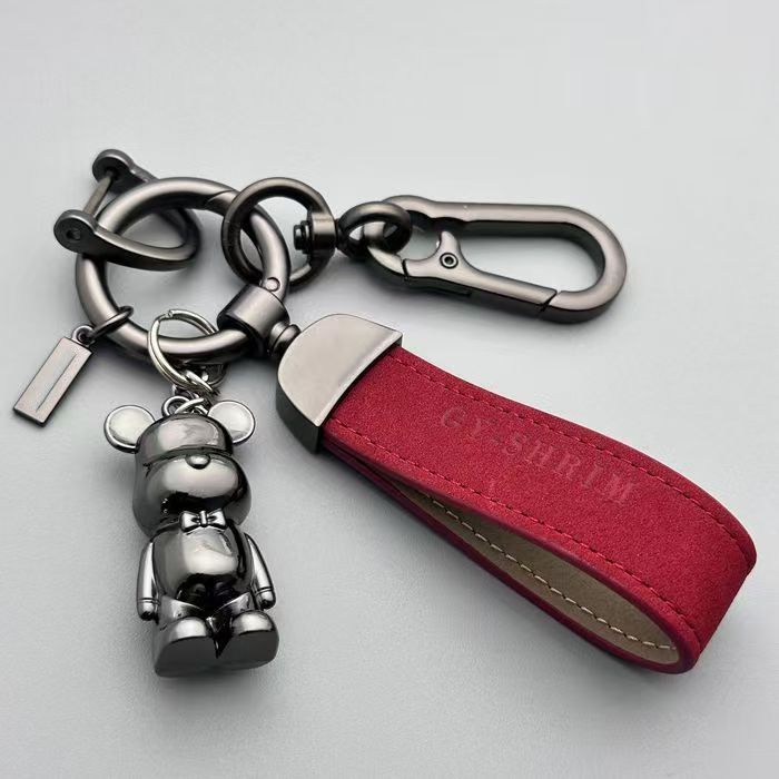 かわいいアニメの熊の暴力的な熊の金属のキーホルダーの男女の自動車のペンダントのキーホルダーの高級な革紐は掛けます。|undefined