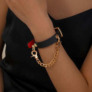 European and American SM personalized punk style gold chain bracelet pendant chain bracelet adjustable bracelet leather bracelet wrist strap