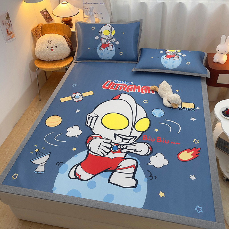 Cross-Border Amazon Cartoon Printed Ice Silk Mat Three-Piece Set Ultraman Children's Mat Foldable Soft Mat Batch
