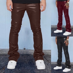 European and American men's leather pants foreign trade fashionable mid-waist loose casual trousers men's plus size hip hop pants pk02-tep45