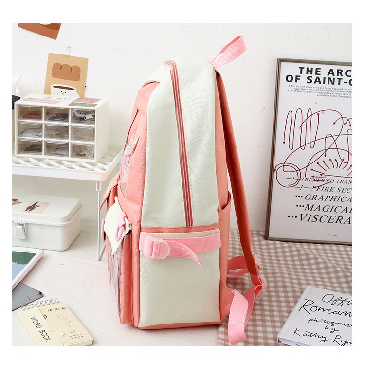 FourPiece Primary School Student Schoolbag New Ins Style Korean College Junior and Middle School Students Large Capacity Canvas Backpackpicture28