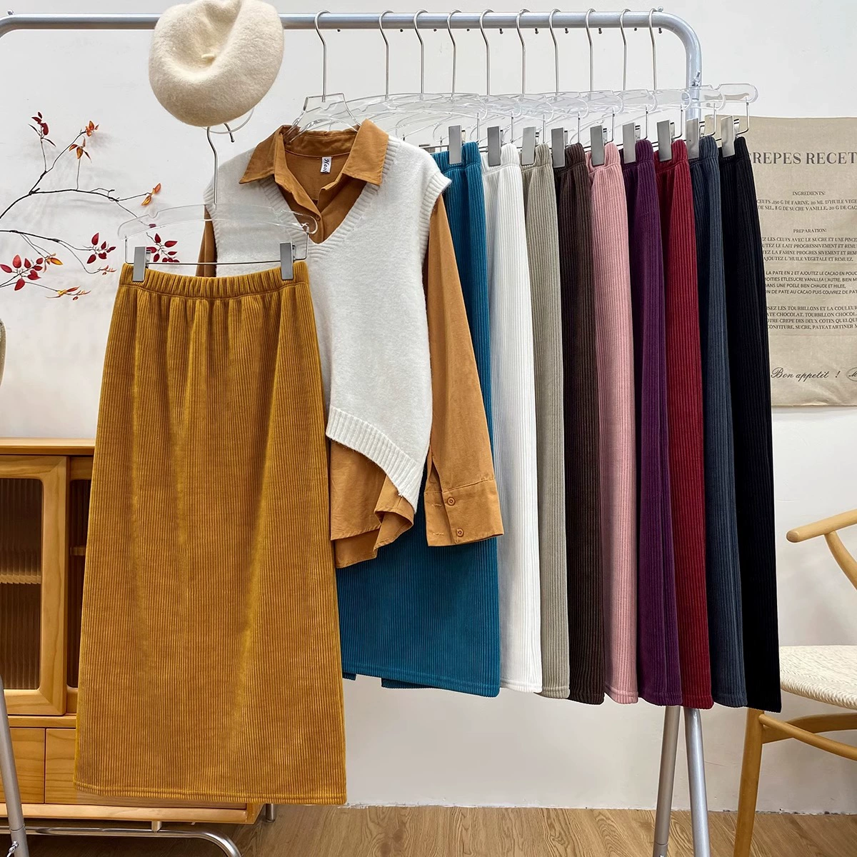 Осенняя и зимняя дикая игрушка вельветовая прямая юбка с высокой талией нежный средний и длинный темперамент задняя юбка