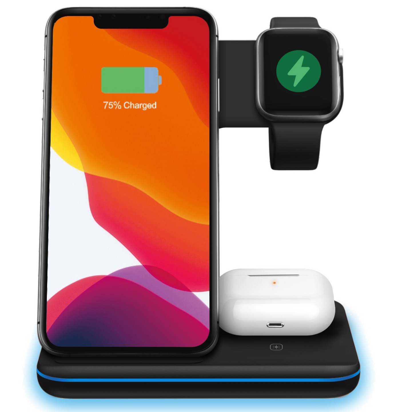 Cargador inalámbrico vertical de tres en uno 15W transfronterizo para el cargador inalámbrico multifunción de escritorio de Huawei Apple al por mayor