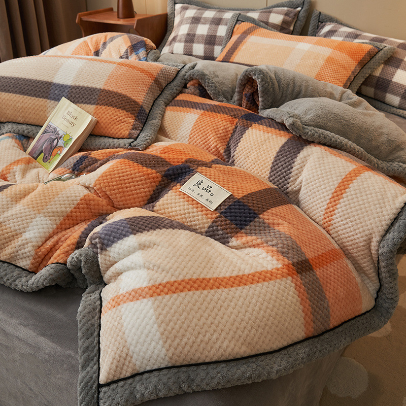 Nueva funda de edredón de terciopelo de leche de una sola pieza cubierta de edredón de terciopelo de coral de doble cara de invierno sábana de tres piezas de cuatro piezas 150x200x230