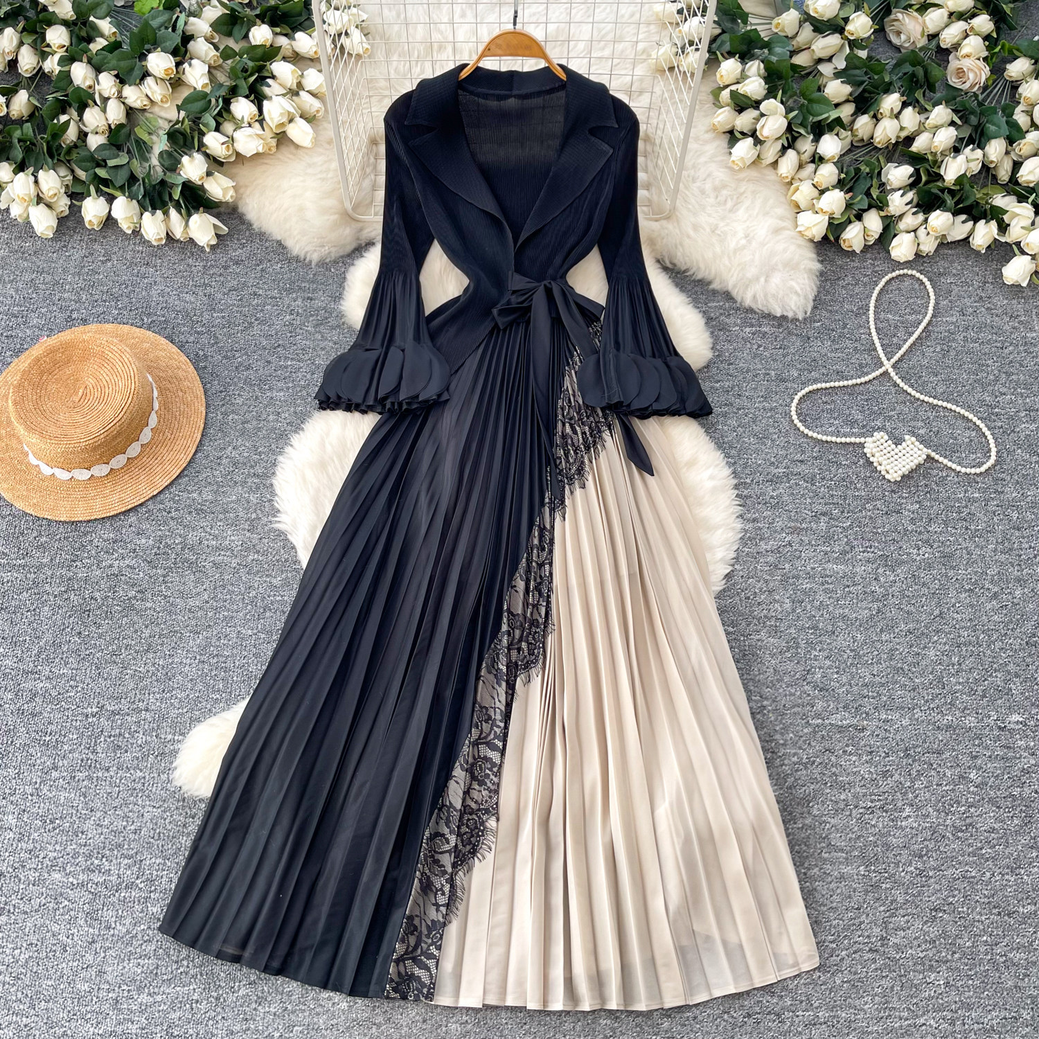 Elegant V-Neck Floral Print Maxi Dress Wrap Style Flared Sleeves Ruffle Hem Office-Ready One-Size Fits US 4-12 Four Colors_ecoleips.com