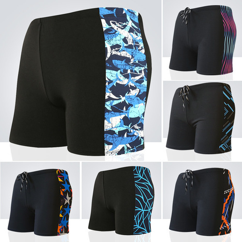 Boxer men's swimming trunks hot spring large size milk silk adult printed hot spring pants printed beach swimming trunks factory