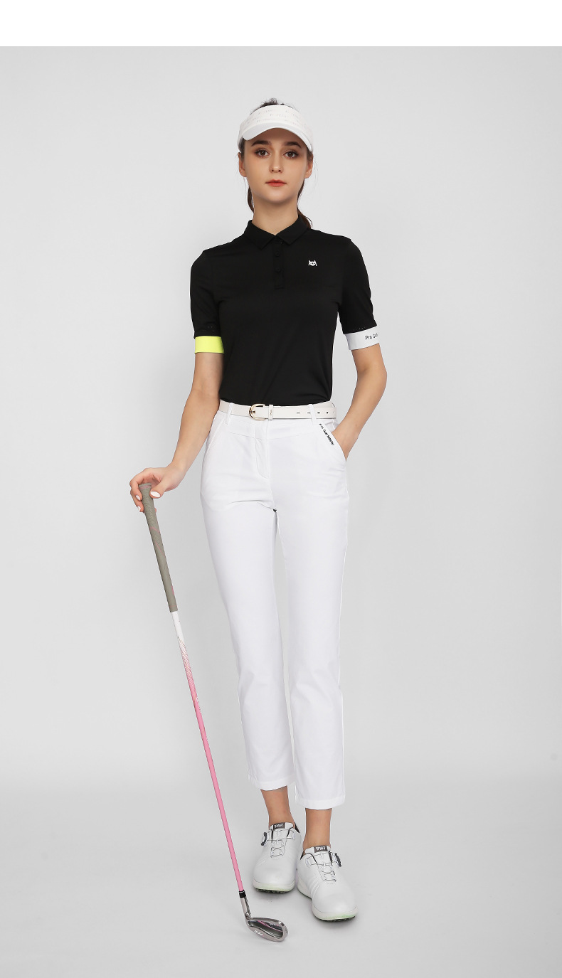Áo thun nữ golf PGM tay ngắn phối màu thoáng khí — YF564-Áo màu trắng, YF564-Áo màu đen, KUZ149-Quần màu xanh nước biển, KUZ149-Quần Trắng chi tiết 11