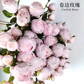 仿真卷边玫瑰花单枝绢花酒店婚庆造景婚礼布置新娘手捧花假花束