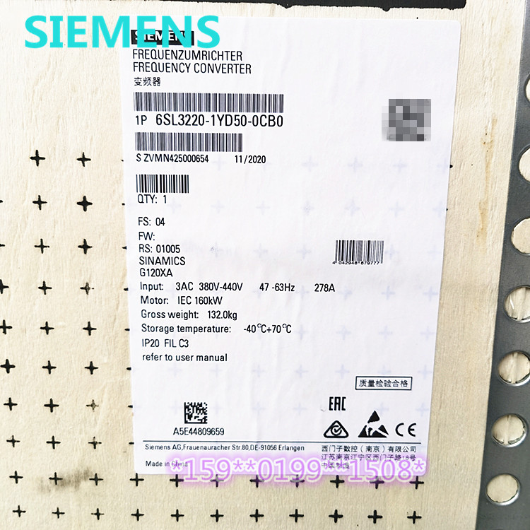6SL3220-1YD60/2YD60/3YD60-0CB0西门子SINAMICS 400KW风机变频器