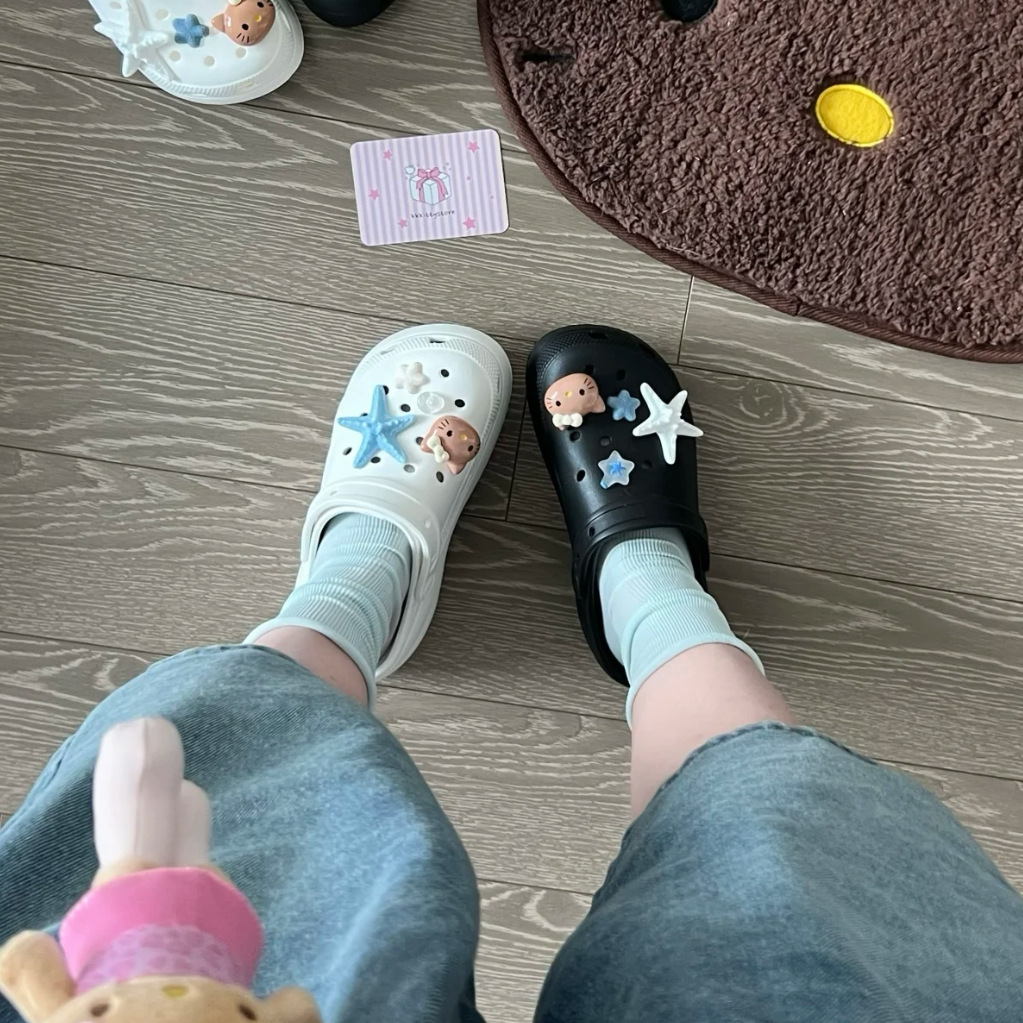 Nuevos zapatos con agujeros, hebilla de zapatos estrella de mar, vacaciones junto al mar, zapatos desmontables de bricolaje, decoración de flores, accesorios de hebilla de zapatos de todo fósforo