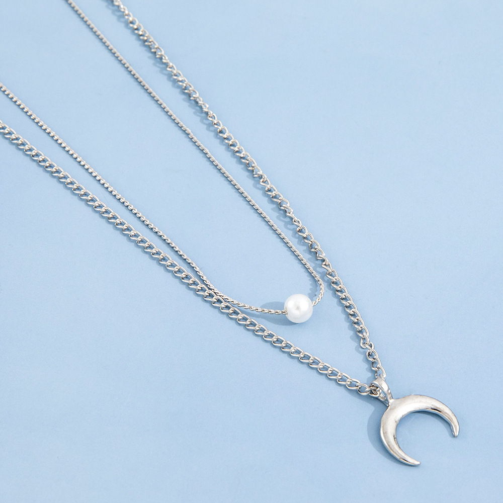 Alloy Creative Simple Moon Pendant Multi-layer Stacking Necklace display picture 3