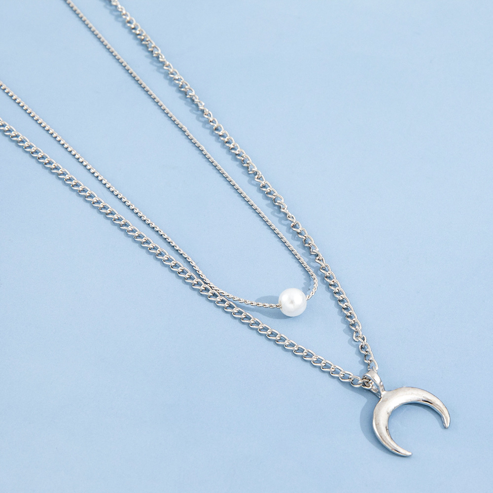 alloy creative simple moon pendant multi-layer stacking necklace